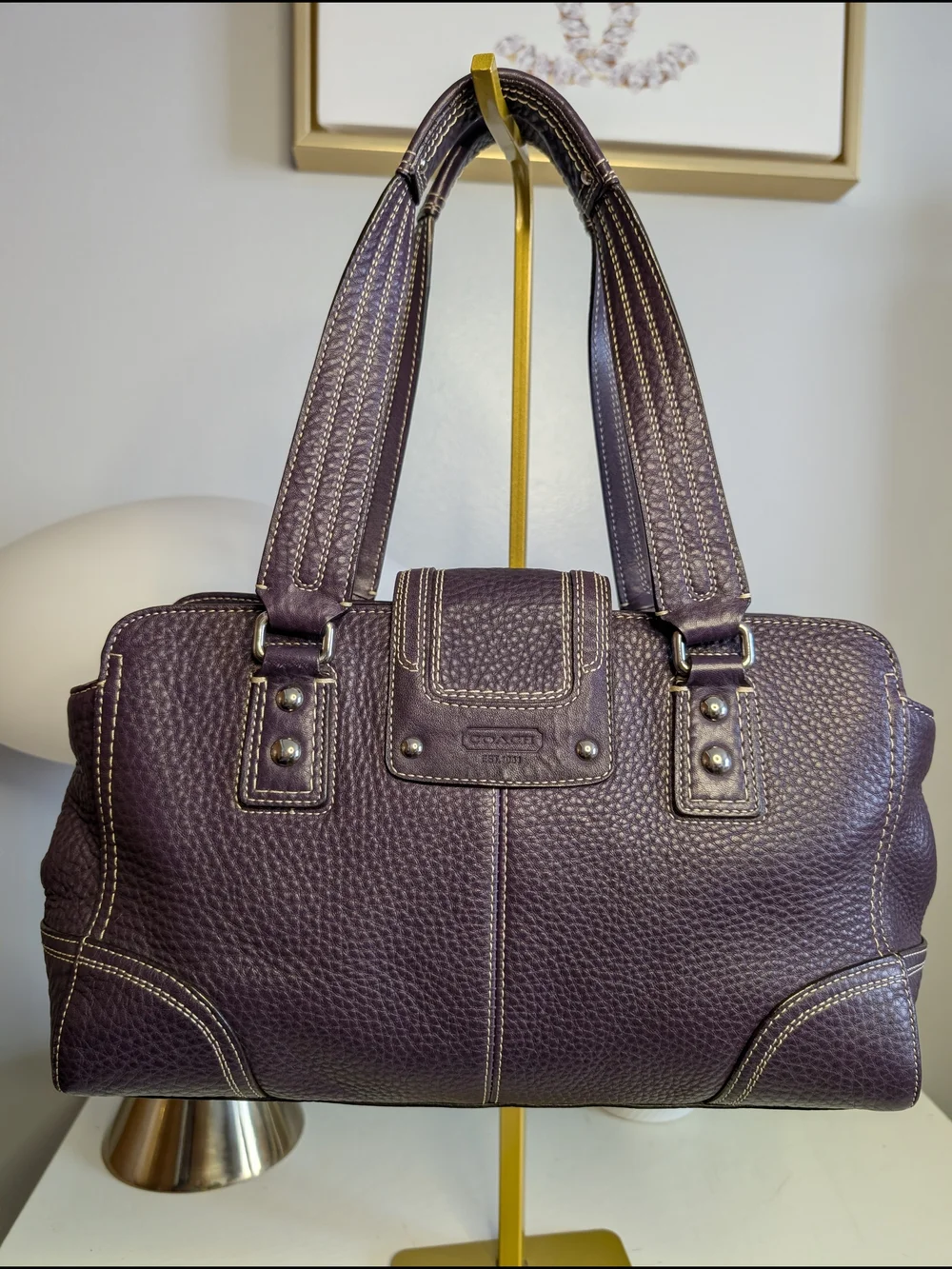 Coach Y2K Hamptons Pebbled Leather Satchel #F13961, Purple, EUC!